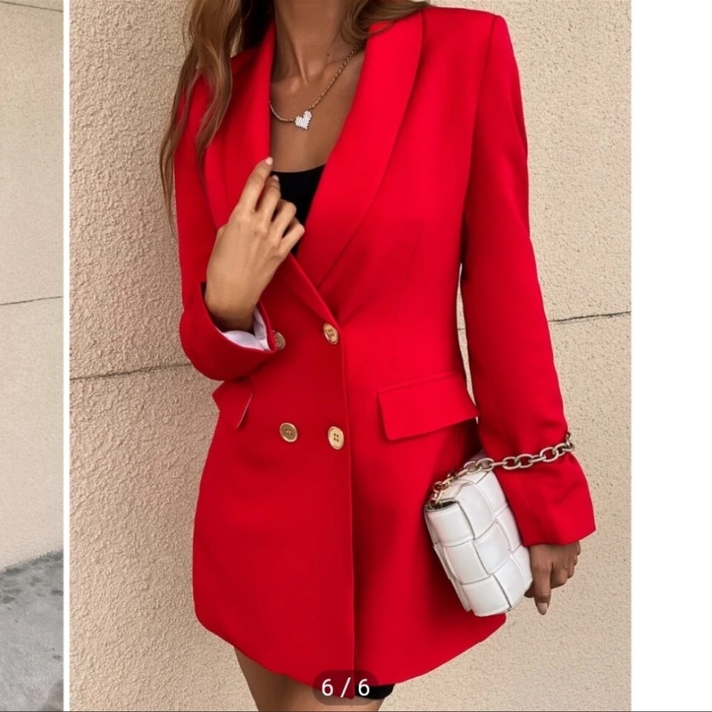 Zara Double Breasted Red Long Blazer, Size M